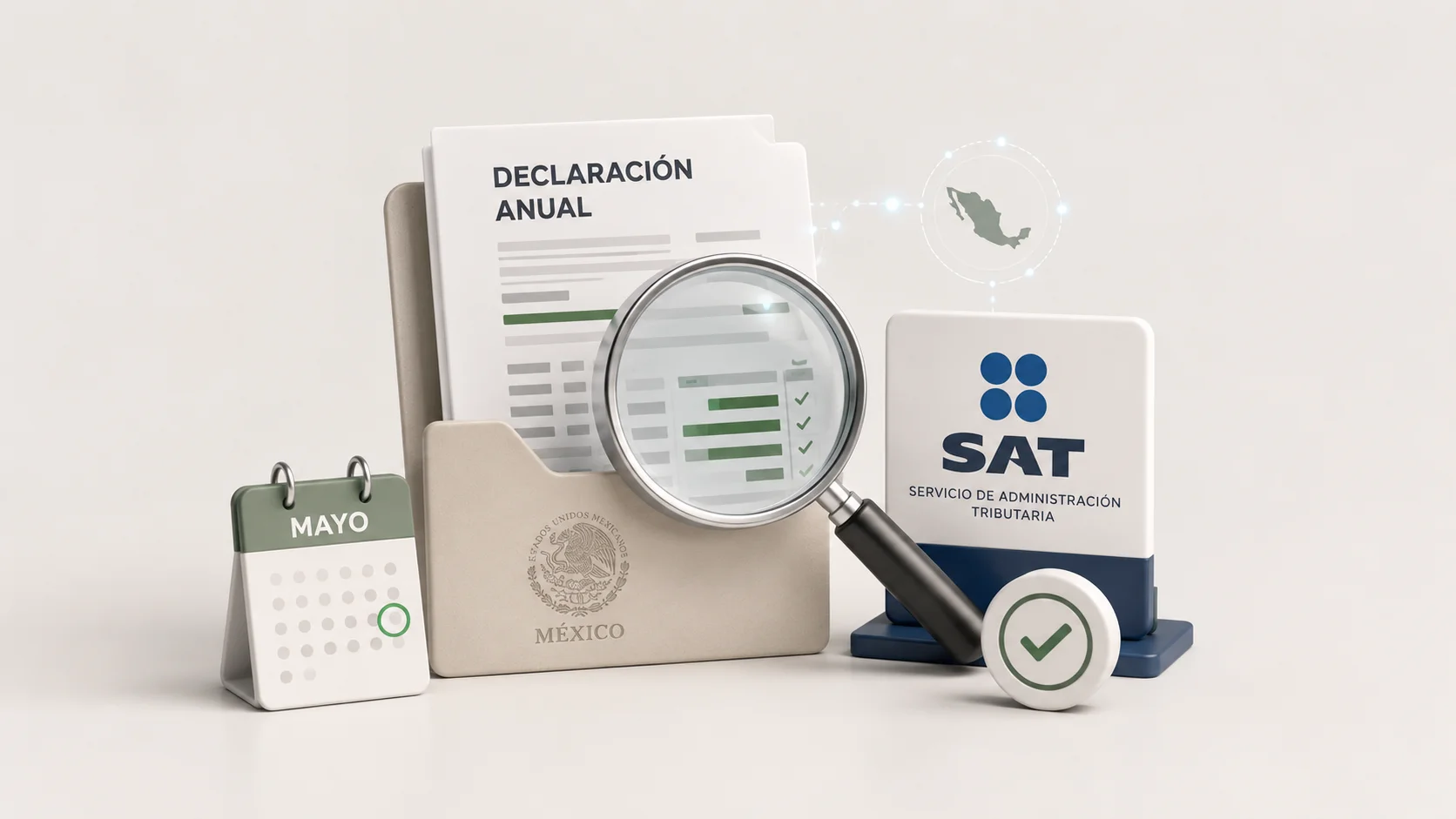 Lupa sobre un documento representando la intensificación de revisiones y auditorías del SAT en mayo 2026