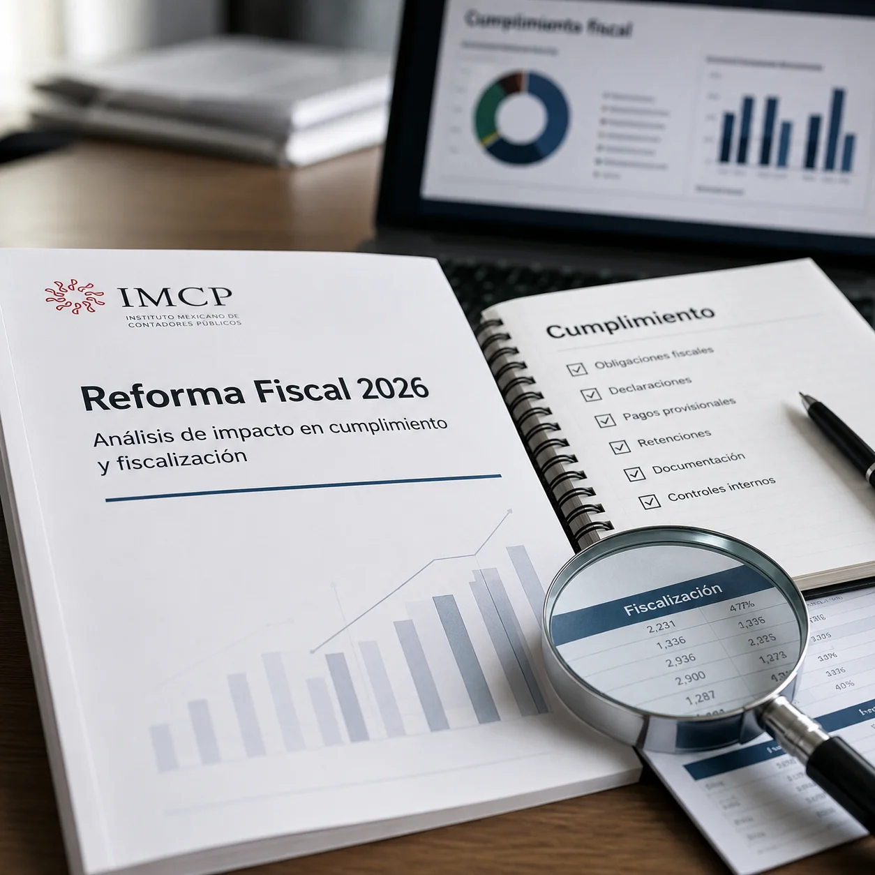 Informe del IMCP sobre la reforma fiscal 2026 con checklist de cumplimiento y lupa sobre cifras de fiscalización