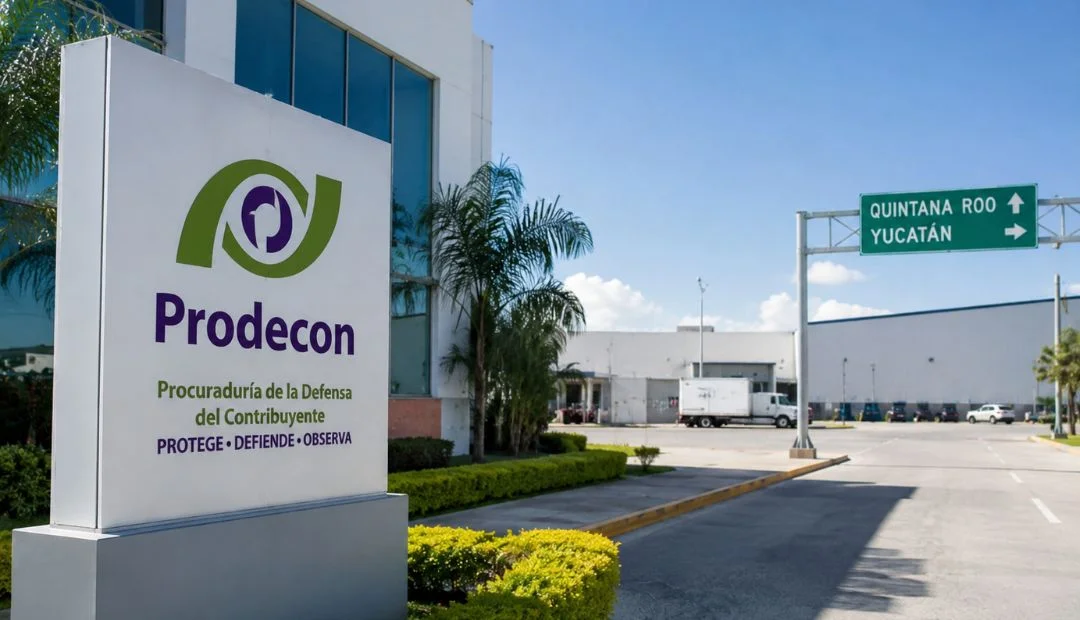 Letrero de Prodecon en una zona industrial de Quintana Roo y Yucatán, símbolo del nearshoring en el sureste mexicano