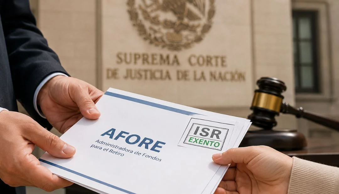 Representante entrega un documento de Afore con sello de ISR exento frente a la Suprema Corte de Justicia de la Nación
