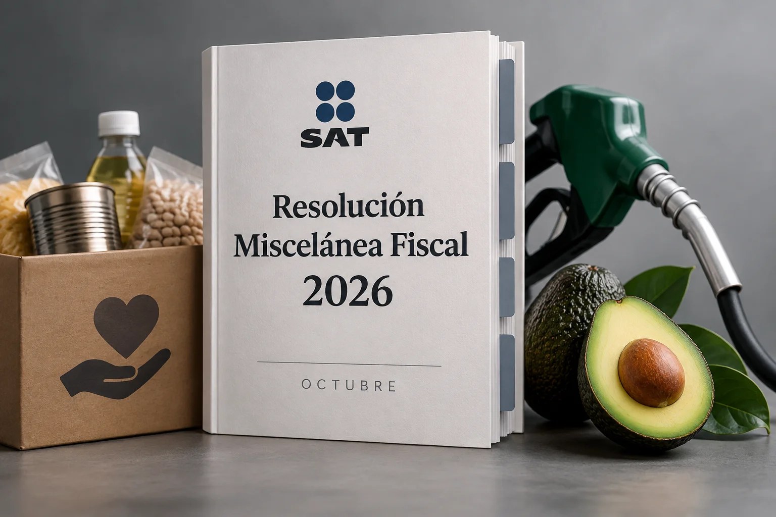 Documento oficial de la Resolución Miscelánea Fiscal con sellos y anotaciones sobre un escritorio